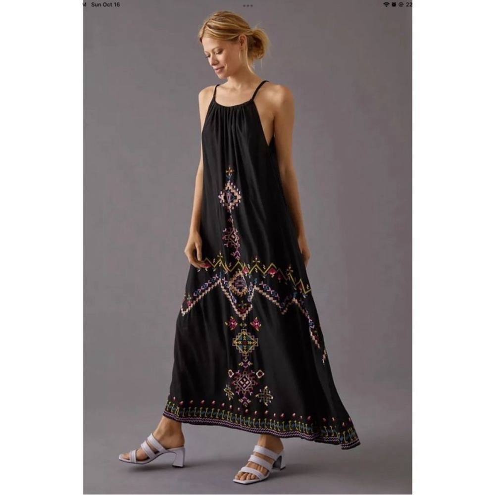 Anthropologie embroidered maxi dress, size extra small
